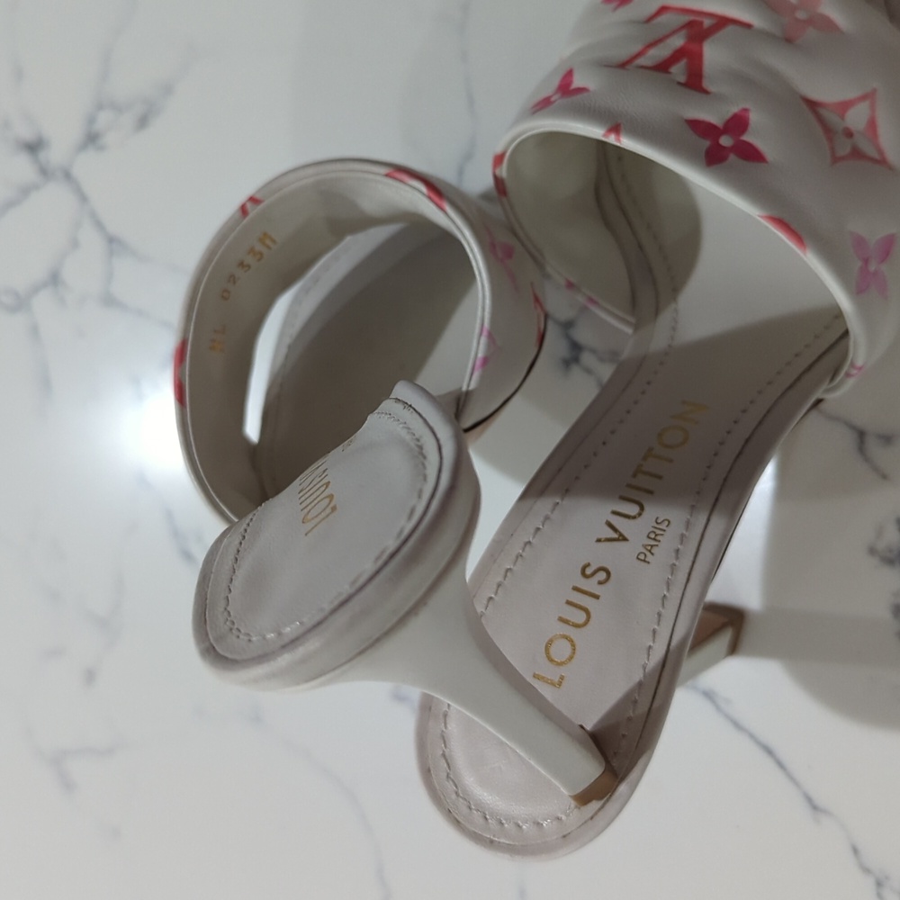 Louis Vuitton Revival Line Mule Heel Sandals White And Pink Monogram Size 37 - Picture 5 of 17
